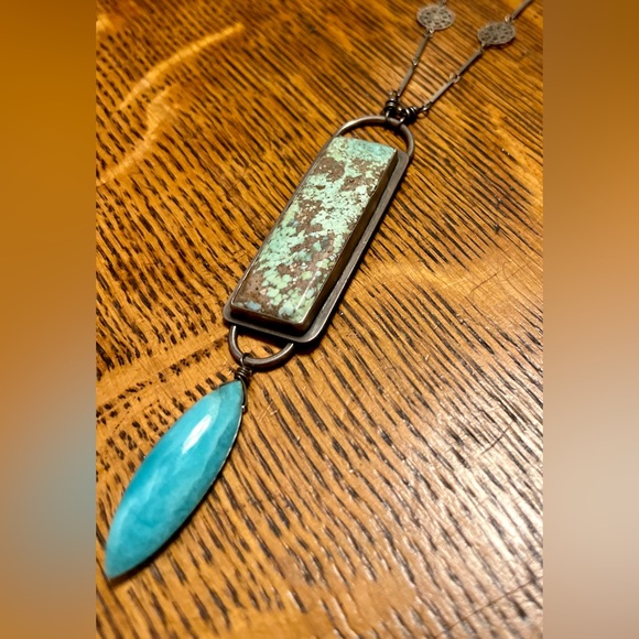 Artisan made Sterling Silver Statement necklace featuring Turquoise & Amazonite